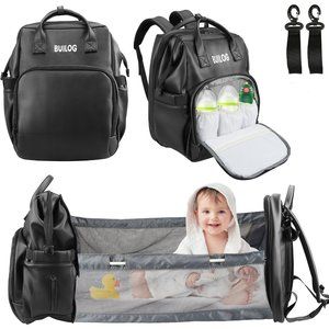 Diaper Bag Backpack Leather Baby Bag with Changing Station Portable Baby Bag